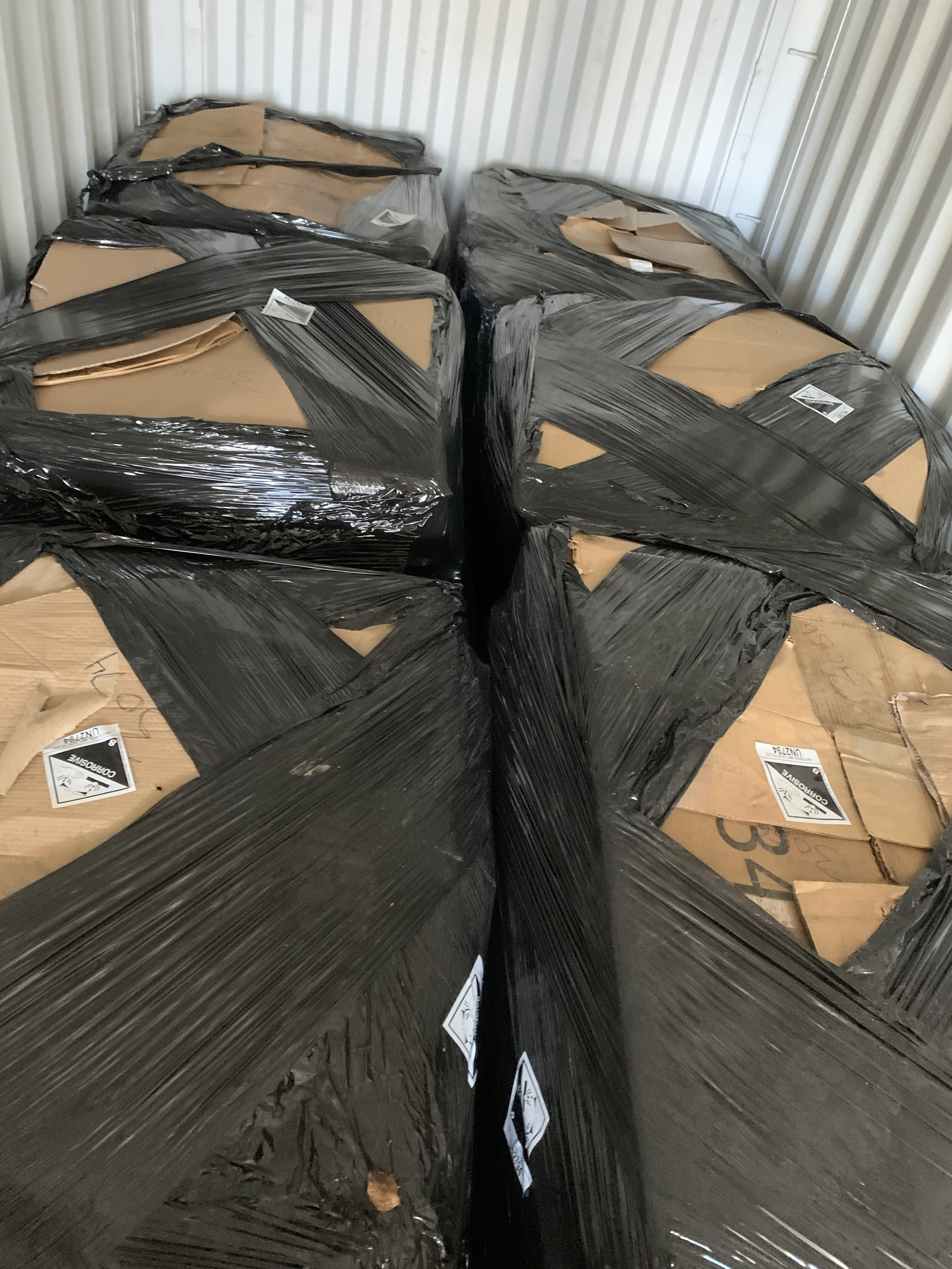 Wrapped battery pallets ready for shipment